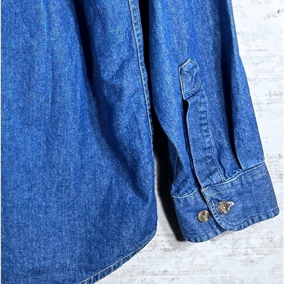 America First DOCKERS Denim Button Up Shirt W/USA Patch Size Medium - Picture 8 of 12